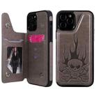 For iPhone 12 / 12 Pro Skull Head Embossing Pattern Shockproof Protective Case with Holder & Card Slots & Wallet(Grey) - 1