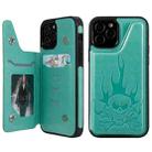 For iPhone 12 / 12 Pro Skull Head Embossing Pattern Shockproof Protective Case with Holder & Card Slots & Wallet(Green) - 1