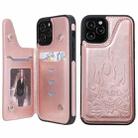 For iPhone 12 / 12 Pro Skull Head Embossing Pattern Shockproof Protective Case with Holder & Card Slots & Wallet(Rose Gold) - 1