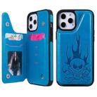 For iPhone 12 Pro Max Skull Head Embossing Pattern Shockproof Protective Case with Holder & Card Slots & Wallet(Blue) - 1