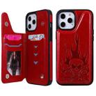 For iPhone 12 Pro Max Skull Head Embossing Pattern Shockproof Protective Case with Holder & Card Slots & Wallet(Red) - 1