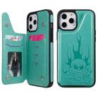 For iPhone 12 Pro Max Skull Head Embossing Pattern Shockproof Protective Case with Holder & Card Slots & Wallet(Green) - 1