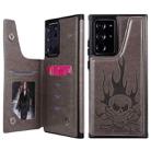 For Samsung Galaxy Note20 Ultra Skull Head Embossing Pattern Shockproof Protective Case with Holder & Card Slots & Wallet(Grey) - 1