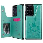 For Samsung Galaxy Note20 Ultra Skull Head Embossing Pattern Shockproof Protective Case with Holder & Card Slots & Wallet(Green) - 1