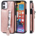 For iPhone 12 mini Solid Color Double Buckle Zipper Shockproof Protective Case (Rose Gold) - 1