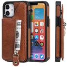 For iPhone 12 mini Solid Color Double Buckle Zipper Shockproof Protective Case (Brown) - 1