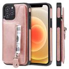 For iPhone 12 / 12 Pro Solid Color Double Buckle Zipper Shockproof Protective Case(Rose Gold) - 1
