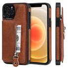 For iPhone 12 / 12 Pro Solid Color Double Buckle Zipper Shockproof Protective Case(Brown) - 1