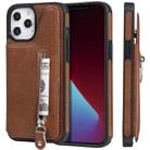 For iPhone 12 Pro Max Solid Color Double Buckle Zipper Shockproof Protective Case(Brown) - 1