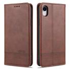 For iPhone XR AZNS Magnetic Calf Texture Horizontal Flip Leather Case with Card Slots & Holder & Wallet(Dark Brown) - 1