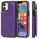 For iPhone 12 mini Cat Tree Embossing Pattern Shockproof Protective Case with Card Slots & Photo Frame & Holder (Purple) - 1