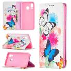 For Samsung Galaxy A40 Colored Drawing Pattern Invisible Magnetic Horizontal Flip PU Leather Case with Holder & Card Slots & Wallet(Two Butterflies) - 1