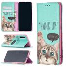 For Samsung Galaxy A50 Colored Drawing Pattern Invisible Magnetic Horizontal Flip PU Leather Case with Holder & Card Slots & Wallet(Cat) - 1