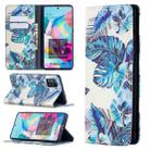 For Samsung Galaxy A71 Colored Drawing Pattern Invisible Magnetic Horizontal Flip PU Leather Case with Holder & Card Slots & Wallet(Blue Leaf) - 1