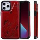 For iPhone 12 mini Cat Bee Embossing Pattern Shockproof Protective Case with Card Slots & Photo Frame (Red) - 1