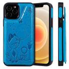 For iPhone 12 / 12 Pro Cat Bee Embossing Pattern Shockproof Protective Case with Card Slots & Photo Frame(Blue) - 1