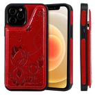 For iPhone 12 / 12 Pro Cat Bee Embossing Pattern Shockproof Protective Case with Card Slots & Photo Frame(Red) - 1