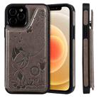 For iPhone 12 / 12 Pro Cat Bee Embossing Pattern Shockproof Protective Case with Card Slots & Photo Frame(Grey) - 1