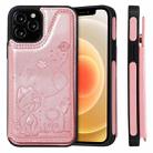 For iPhone 12 / 12 Pro Cat Bee Embossing Pattern Shockproof Protective Case with Card Slots & Photo Frame(Rose Gold) - 1