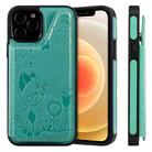 For iPhone 12 / 12 Pro Cat Bee Embossing Pattern Shockproof Protective Case with Card Slots & Photo Frame (Green) - 1