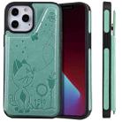 For iPhone 12 Pro Max Cat Bee Embossing Pattern Shockproof Protective Case with Card Slots & Photo Frame (Green) - 1