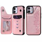 For iPhone 12 mini Six Cats Embossing Pattern Protective Case with Holder & Card Slots & Photo Frame (Rose Gold) - 1