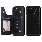 For iPhone 12 / 12 Pro Six Cats Embossing Pattern Protective Case with Holder & Card Slots & Photo Frame(Black) - 1