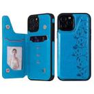 For iPhone 12 / 12 Pro Six Cats Embossing Pattern Protective Case with Holder & Card Slots & Photo Frame(Blue) - 1