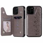 For iPhone 12 / 12 Pro Six Cats Embossing Pattern Protective Case with Holder & Card Slots & Photo Frame(Grey) - 1