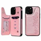 For iPhone 12 / 12 Pro Six Cats Embossing Pattern Protective Case with Holder & Card Slots & Photo Frame(Rose Gold) - 1