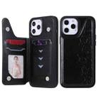 For iPhone 12 Pro Max Six Cats Embossing Pattern Protective Case with Holder & Card Slots & Photo Frame(Black) - 1