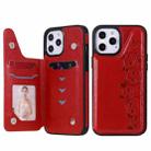 For iPhone 12 Pro Max Six Cats Embossing Pattern Protective Case with Holder & Card Slots & Photo Frame(Red) - 1