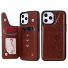 For iPhone 12 Pro Max Six Cats Embossing Pattern Protective Case with Holder & Card Slots & Photo Frame(Brown) - 1