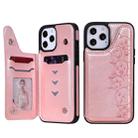 For iPhone 12 Pro Max Six Cats Embossing Pattern Protective Case with Holder & Card Slots & Photo Frame(Rose Gold) - 1