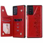 Six Cats Embossing Pattern Protective Case with Holder & Card Slots & Photo Frame For Samsung Galaxy Note20(Red) - 1