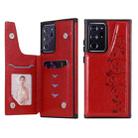 Six Cats Embossing Pattern Protective Case with Holder & Card Slots & Photo Frame For Samsung Galaxy Note20 Ultra(Red) - 1