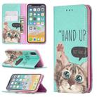 For iPhone X / XS Colored Drawing Pattern Invisible Magnetic Horizontal Flip PU Leather Case with Holder & Card Slots & Wallet(Cat) - 1