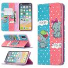 For iPhone X / XS Colored Drawing Pattern Invisible Magnetic Horizontal Flip PU Leather Case with Holder & Card Slots & Wallet(Elephant) - 1
