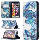 For iPhone XR Colored Drawing Pattern Invisible Magnetic Horizontal Flip PU Leather Case with Holder & Card Slots & Wallet(Blue Leaves) - 1