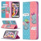 For iPhone XR Colored Drawing Pattern Invisible Magnetic Horizontal Flip PU Leather Case with Holder & Card Slots & Wallet(Elephant) - 1