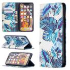 For iPhone XS Max Colored Drawing Pattern Invisible Magnetic Horizontal Flip PU Leather Case with Holder & Card Slots & Wallet(Blue Leaves) - 1