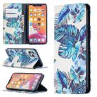 For iPhone 11 Pro Colored Drawing Pattern Invisible Magnetic Horizontal Flip PU Leather Case with Holder & Card Slots & Wallet (Blue Leaves) - 1