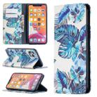 For iPhone 11 Pro Max Colored Drawing Pattern Invisible Magnetic Horizontal Flip PU Leather Case with Holder & Card Slots & Wallet (Blue Leaves) - 1