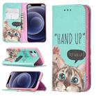 For iPhone 12 mini Colored Drawing Pattern Invisible Magnetic Horizontal Flip PU Leather Case with Holder & Card Slots & Wallet (Cat) - 1