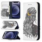For iPhone 12 mini Colored Drawing Pattern Invisible Magnetic Horizontal Flip PU Leather Case with Holder & Card Slots & Wallet (Girl) - 1