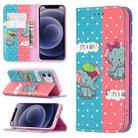 For iPhone 12 mini Colored Drawing Pattern Invisible Magnetic Horizontal Flip PU Leather Case with Holder & Card Slots & Wallet (Elephant) - 1