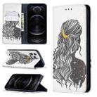 For iPhone 12 / 12 Pro Colored Drawing Pattern Invisible Magnetic Horizontal Flip PU Leather Case with Holder & Card Slots & Wallet(Girl) - 1