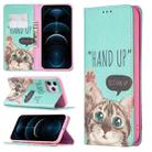 For iPhone 12 Pro Max Colored Drawing Pattern Invisible Magnetic Horizontal Flip PU Leather Case with Holder & Card Slots & Wallet(Cat) - 1