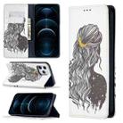 For iPhone 12 Pro Max Colored Drawing Pattern Invisible Magnetic Horizontal Flip PU Leather Case with Holder & Card Slots & Wallet(Girl) - 1