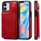 For iPhone 12 mini Shockproof Calf Texture Protective Case with Holder & Card Slots & Frame (Red) - 1
